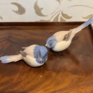 Blue and Cream Ceramic Bird Figurines